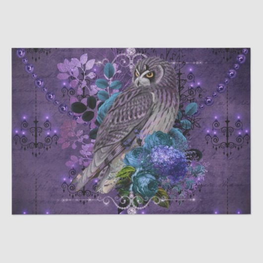 Elegant uil,  blaasjes en juwelen tissuepapier (Voorkant)