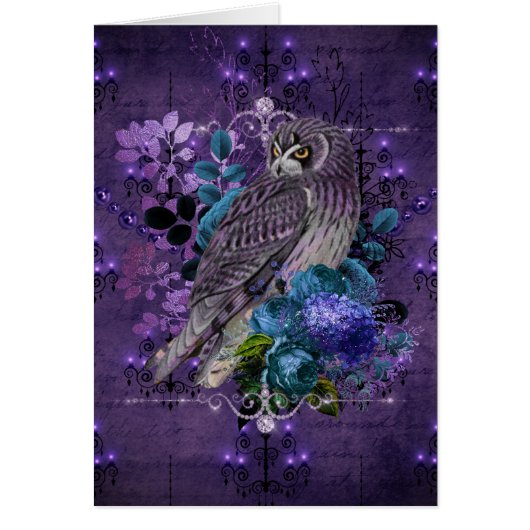 Elegant uil florale  blaasjes en juwelen (Voorkant)