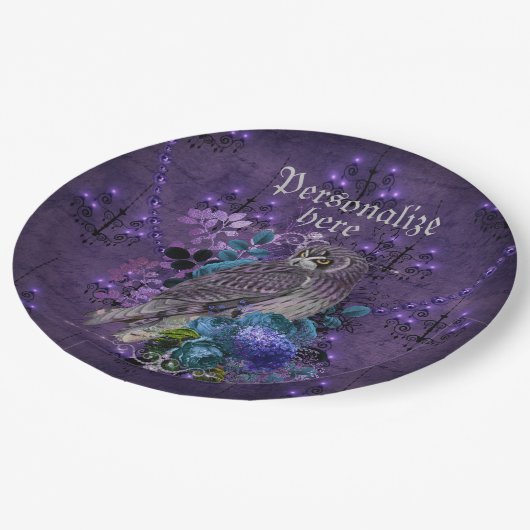 Elegant uil florale kandelaars gothisch papieren bordje (Gekanteld)