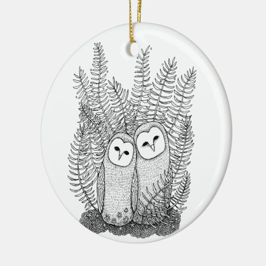 Elegant uil paar samen Jubileum kerst Keramisch Ornament (Links)