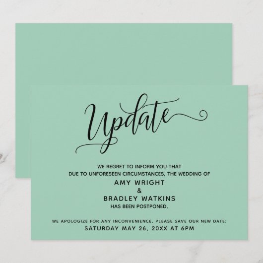 Elegant Uitgestelde bruiloft Aankondiging Lichtgro (Voorkant / Achterkant)