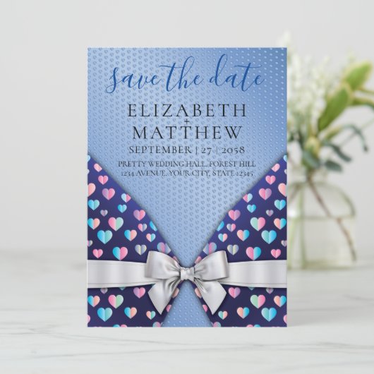 Elegant Uitnodiging met Bow en Hartspuwen (Staand voorkant)