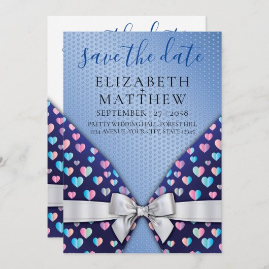 Elegant Uitnodiging met Bow en Hartspuwen (Voorkant / Achterkant)