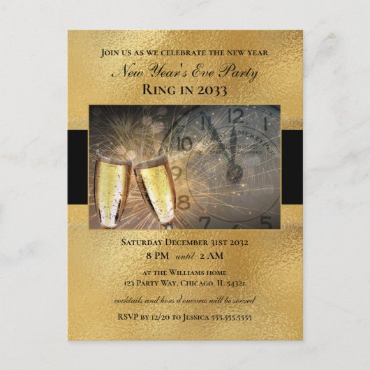 Elegant - Uitnodiging van de Eve Black Gold Party  (Voorkant)