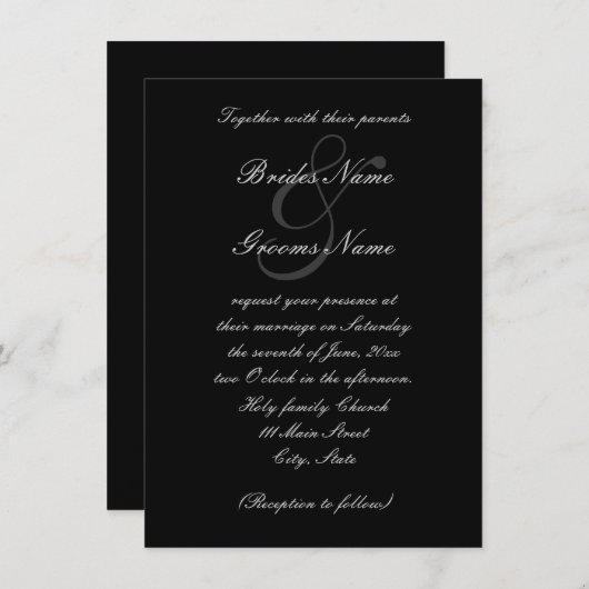 Elegant uitnodiging voor witte en zwarte bruiloft (Voorkant / Achterkant)