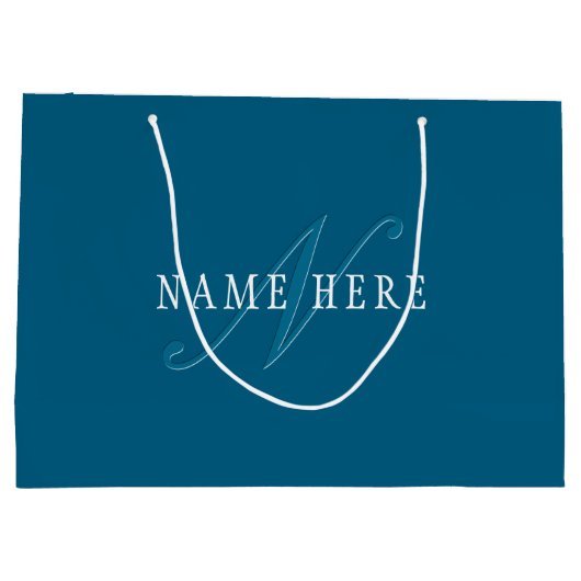 Elegant Uitzendend Monogram | Oceaanblauw Groot Cadeauzakje (Achterkant)