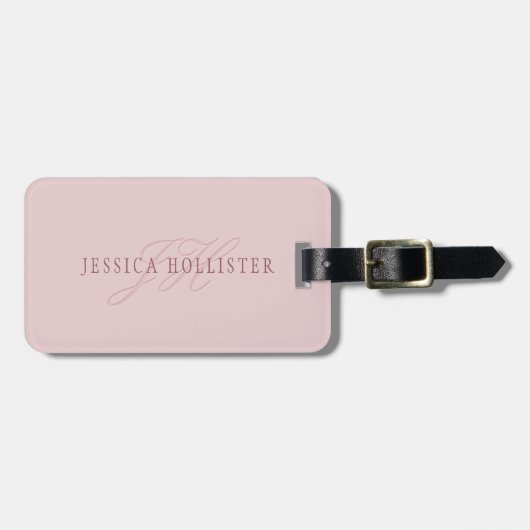 Elegant Uitziende Monogram | Roze Goud Bagagelabel (Voorkant horizontaal)