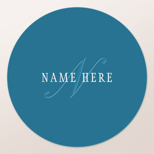 Elegant Uitzietend Monogram Oceaanblauw Ronde Sticker