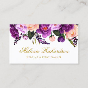 Elegant Ultra Violet Paars Gold Waterverf Floral Visitekaartje