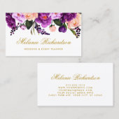 Elegant Ultra Violet Paars Gold Waterverf Floral Visitekaartje (Voorkant / Achterkant)