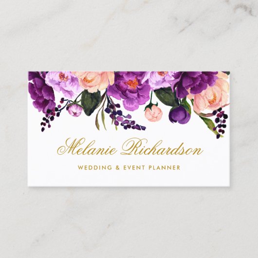Elegant Ultra Violet Paars Gold Waterverf Floral Visitekaartje (Voorkant)
