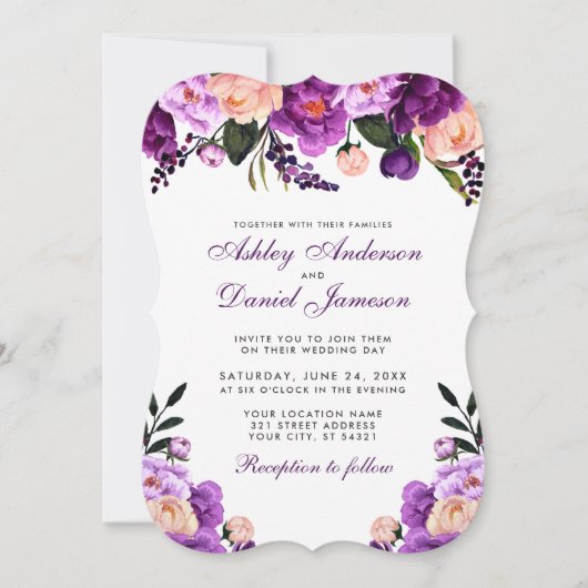 Elegant Ultra Violet Paarse Floral Wedding PS Kaart (Voorkant)