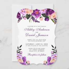 Elegant Ultra Violet Paarse Floral Wedding PS Kaart