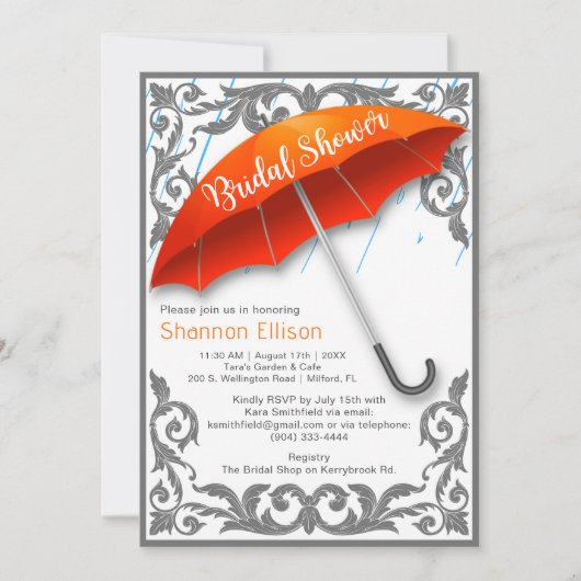 Elegant Umbrella Bridal Shower Invitation Kaart (Voorkant)