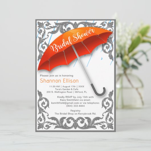 Elegant Umbrella Bridal Shower Invitation Kaart (Staand voorkant)