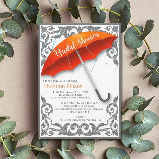 Elegant Umbrella Bridal Shower Invitation Kaart
