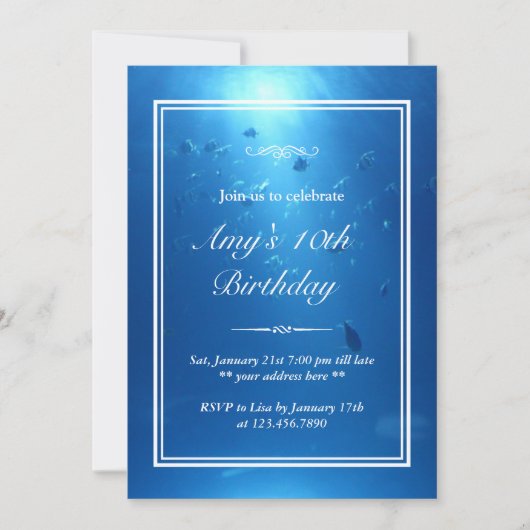 Elegant Underwater Zee Theme Birthday Party Invite Kaart (Voorkant)