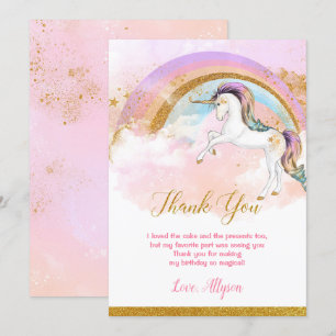 Elegant unicorn bedankt je roze gouden regenboog kaart