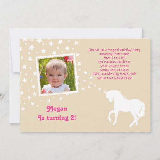 Elegant Unicorn Birthday Party Photo Invitation Kaart (Voorkant)