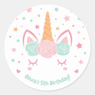 Elegant Unicorn Horn Girls Birthday Party Stickers