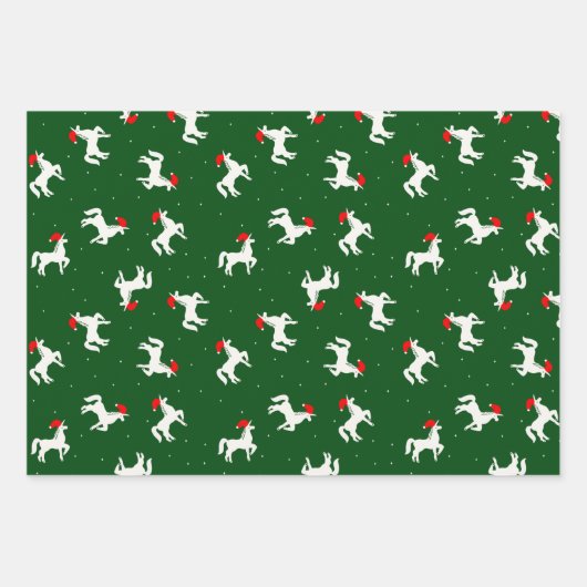 Elegant Unicorn-patroon in een kerstgroene kleur Inpakpapier Vel (Voorkant 2)