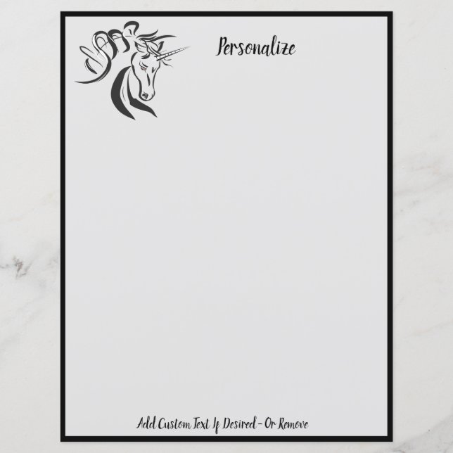 Elegant Unicorn Portrait Sketch Black & Grey (Voorkant)