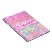 Elegant unicorn roze glitter rhinestone monogram notitieboek (Rechterzijde)
