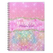 Elegant unicorn roze glitter rhinestone monogram notitieboek (Voorkant)