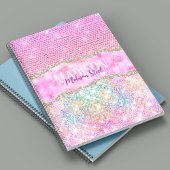 Elegant unicorn roze glitter rhinestone monogram notitieboek