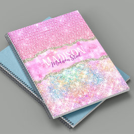 Elegant unicorn roze glitter rhinestone monogram notitieboek