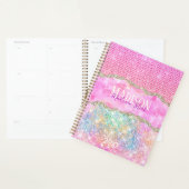 Elegant unicorn roze glitter rhinestone monogram planner (Display)