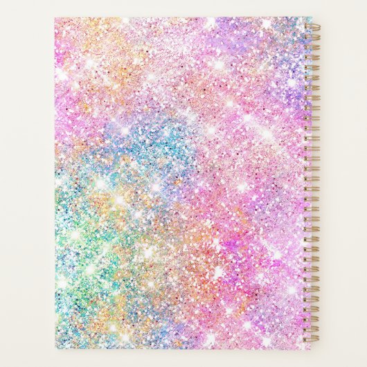 Elegant unicorn roze glitter rhinestone monogram planner (Achterkant)