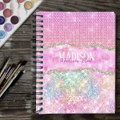 Elegant unicorn roze glitter rhinestone monogram planner