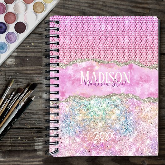 Elegant unicorn roze glitter rhinestone monogram planner