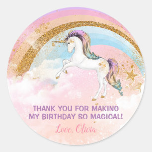 Elegant Unicorn verjaardagstickers, roze en goud Ronde Sticker