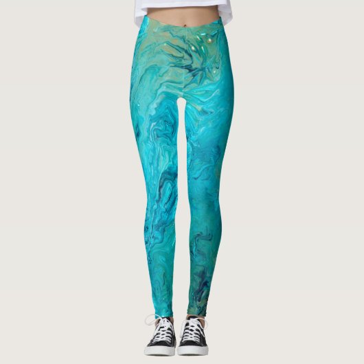 Elegant uniek emerald blauw abstract ontwerp leggings (Voorkant)
