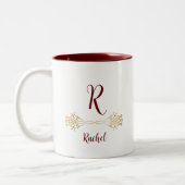 Elegant Uniek Monogram Naam Vrolijk Kerstfeest Tweekleurige Koffiemok (Links)