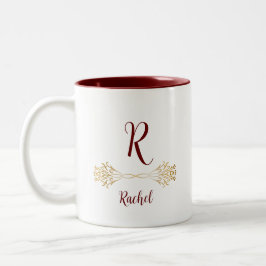Elegant Uniek Monogram Naam Vrolijk Kerstfeest Tweekleurige Koffiemok