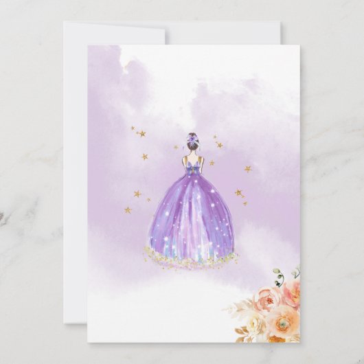 Elegant, uniek Paars prinses Quinceañera Kaart (Achterkant)