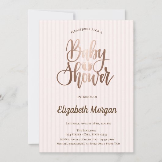 Elegant Uniek Roos Gold Striped Baby shower Kaart (Voorkant)