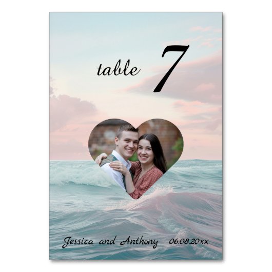 Elegant Uniek Strand Foto Tafelnummer Bruiloft (Achterkant)