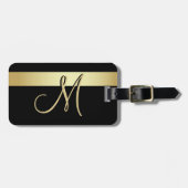Elegant Unieke Black Gold Monogram Letter Initiaal Bagagelabel (Voorkant horizontaal)