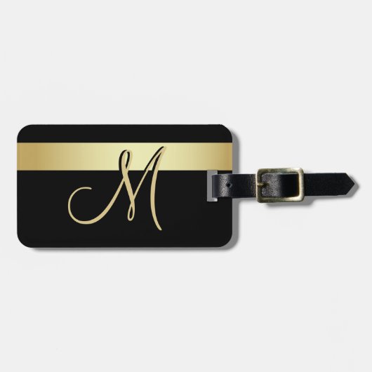 Elegant Unieke Black Gold Monogram Letter Initiaal Bagagelabel (Voorkant horizontaal)