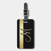 Elegant Unieke Black Gold Monogram Letter Initiaal Bagagelabel (Voorkant verticaal)