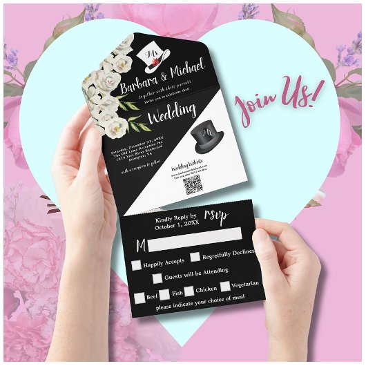 Elegant Unieke Floral & Black All In One Uitnodiging