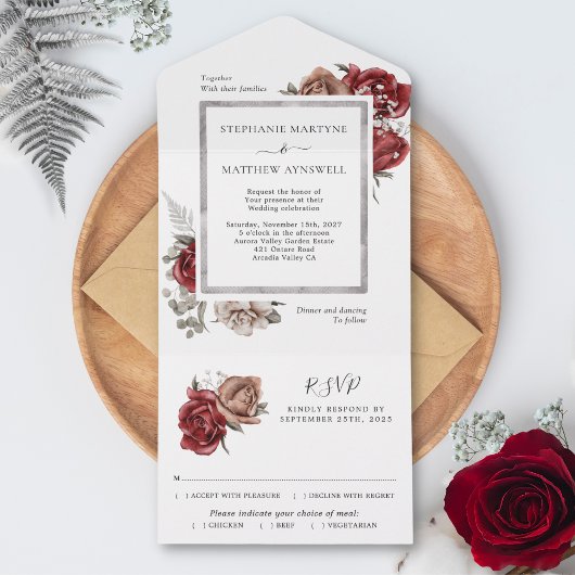 Elegant Unieke Herfst Floral Botanical Wedding All In One Uitnodiging