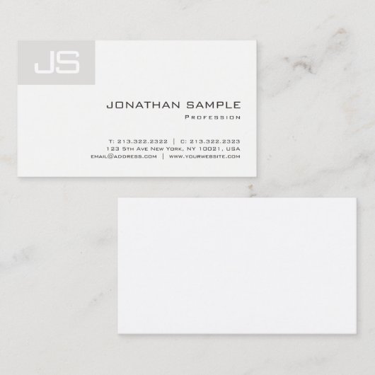 Elegant Unieke Monogram Smart Modern Plain Luxe Visitekaartje (Voorkant / Achterkant)