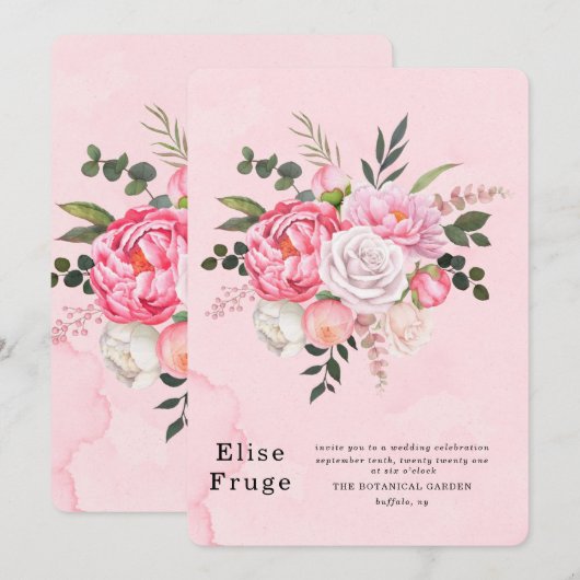 Elegant Unieke Roze Witte PeonY Wedding Kaart (Voorkant / Achterkant)