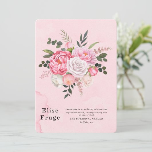 Elegant Unieke Roze Witte PeonY Wedding Kaart (Staand voorkant)