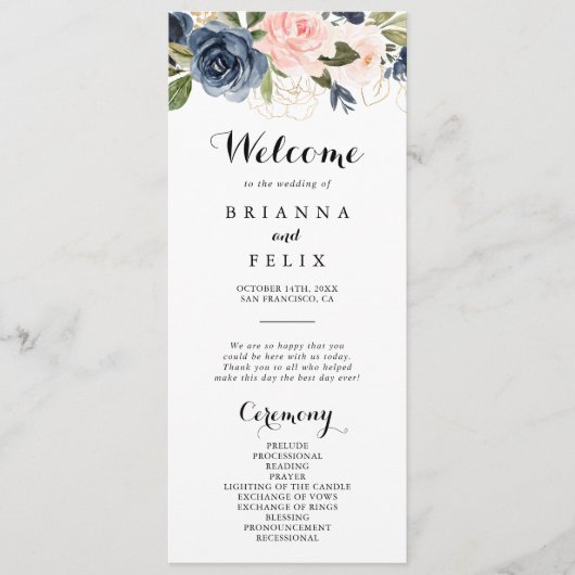 Elegant Unieke Winter Floral Wedding Programme Programmakaart (Voorkant)